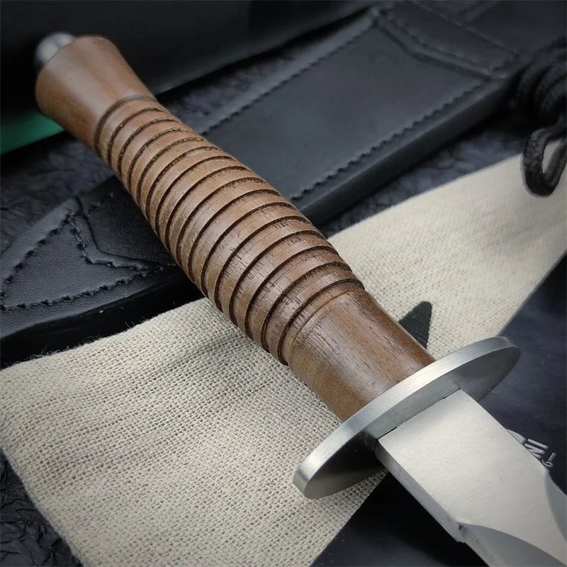 Outdoor Straight Knife N690 Blade Rosewood Handle with Black Cowhide Sheath Durable Multitool Fixed Blade Knife Gifts for Men