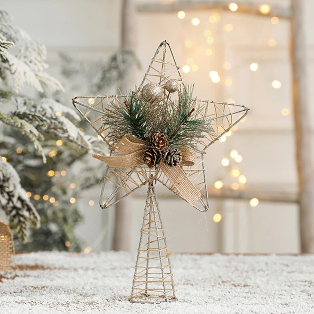 Christmas Tree Top Hat Alloy Hollow Out Star Christmas Tree Topper Pineapple Bow Decoration Tree Top