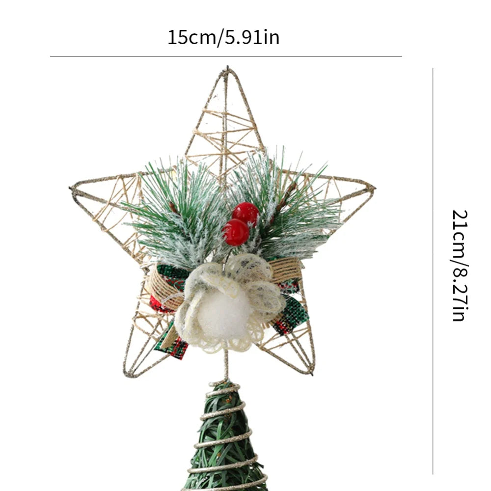 Christmas Tree Top Hat Alloy Hollow Out Star Christmas Tree Topper Pineapple Bow Decoration Tree Top