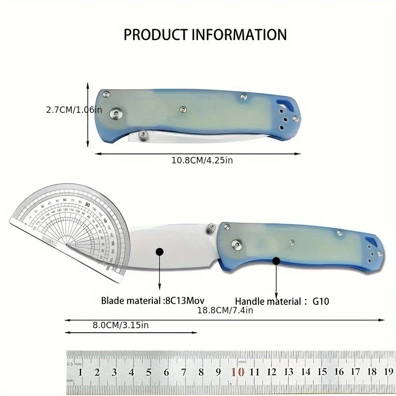 BM 535 Folding Pocket Knife Satin Plain Blade G10 Blue Handle Camping Hunting Self-defense Tactical Multitool Hand Knives