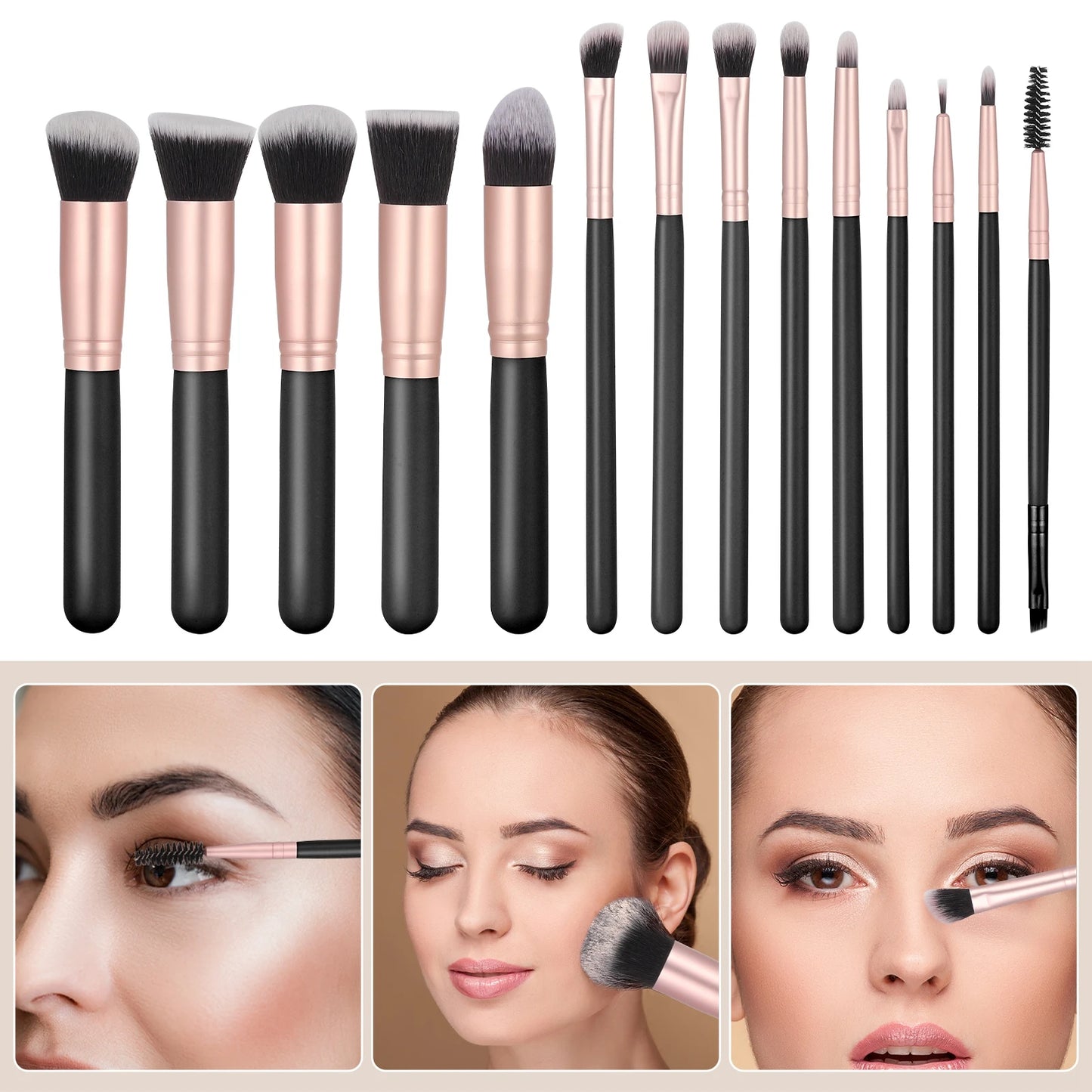 14PCS Makeup Brushes Set With PU Leather Holder, Premium Synthetic Professional Makeup Brushes for Full Face Make Up