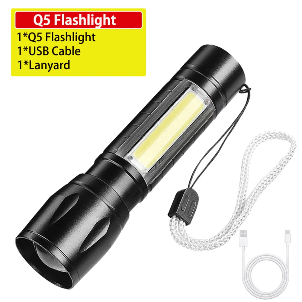 Rechargeable Super Bright Flashlight 7Modes High Lumens Tactical Flashlight Zoomable LED torch With COB Side Light and Display