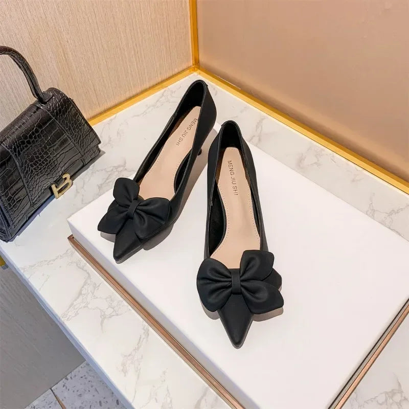 Bow-knot Women's Pumps Fashion Slip-on High Heels Sexy Pointed Office Shoes  Solid Color Shoes Modern Party Dress Pumps