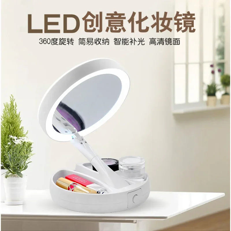 Foldable USB Charging or Battery Led Mirror Makeup White Vanity Cosmetic Mirror with Light 10X Magnifying Table Mirrors