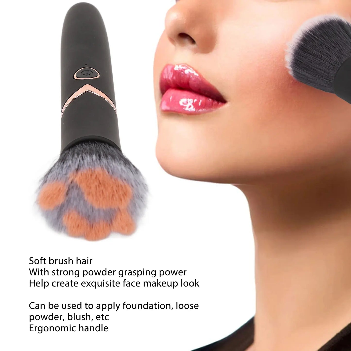 Loose Powder Brush Makeup Brush  Blush Loose Powder Brush 10 Gears Vibration Electric Massage Brush Black Makeup Brush