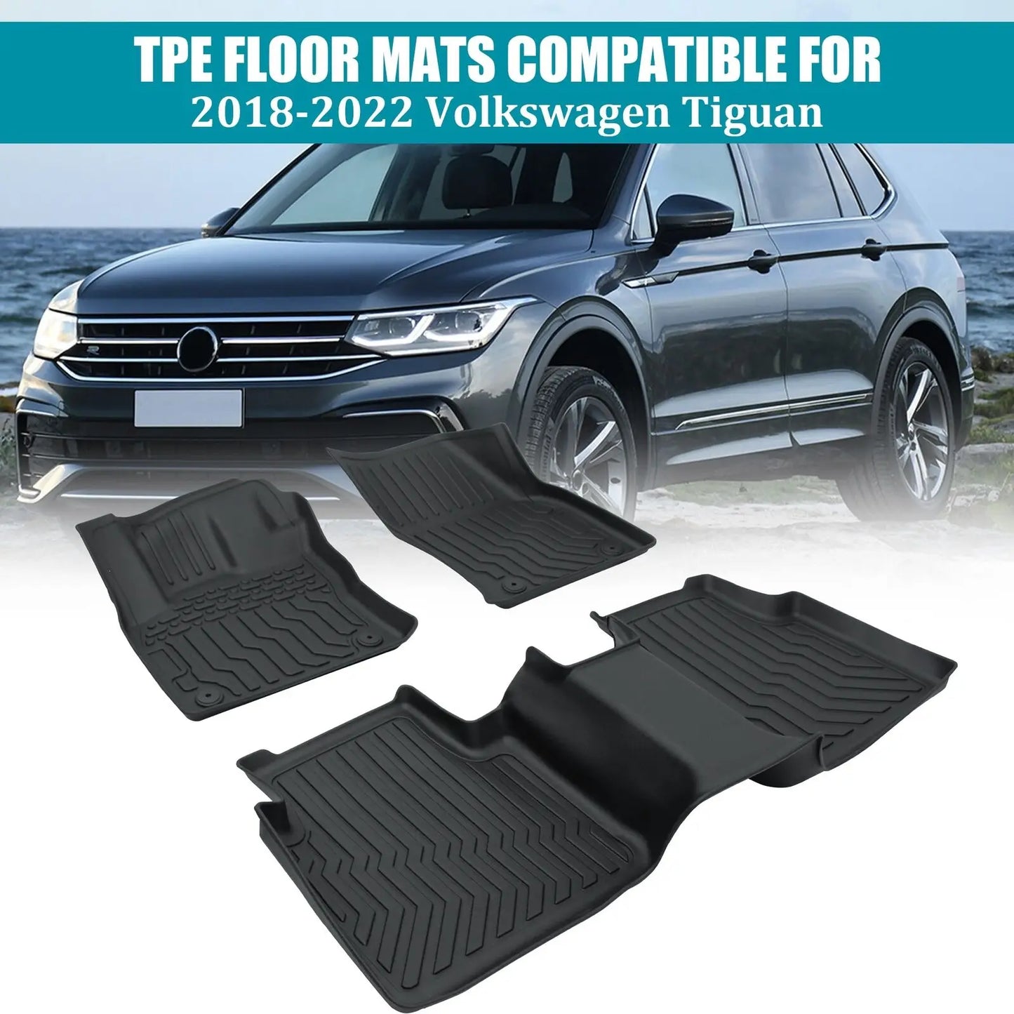 TPE Car Floor Liners All Weather Floor Mats for Volkswagen Tiguan 2018-2023