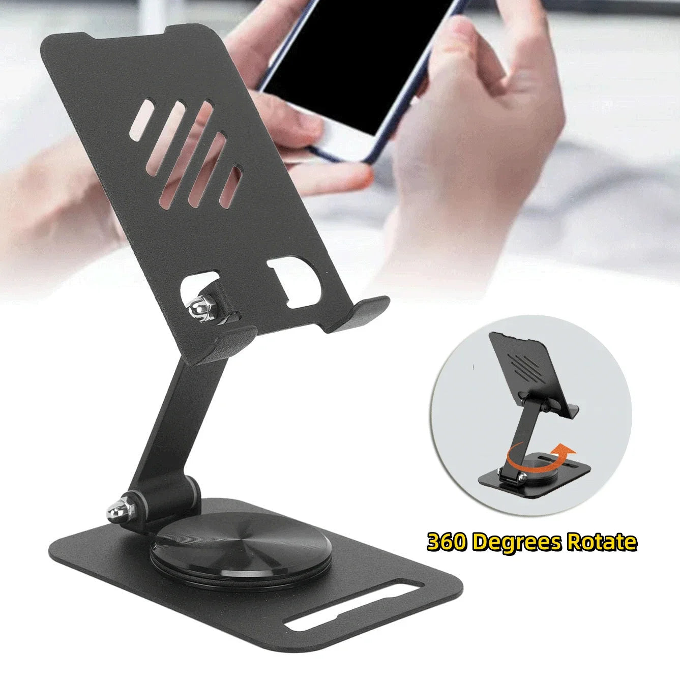 360 Degrees Rotate Metal Desk Mobile Phone Holder Stand For Phone Pad Adjustable Desktop Tablet Table Cell Phone Stand