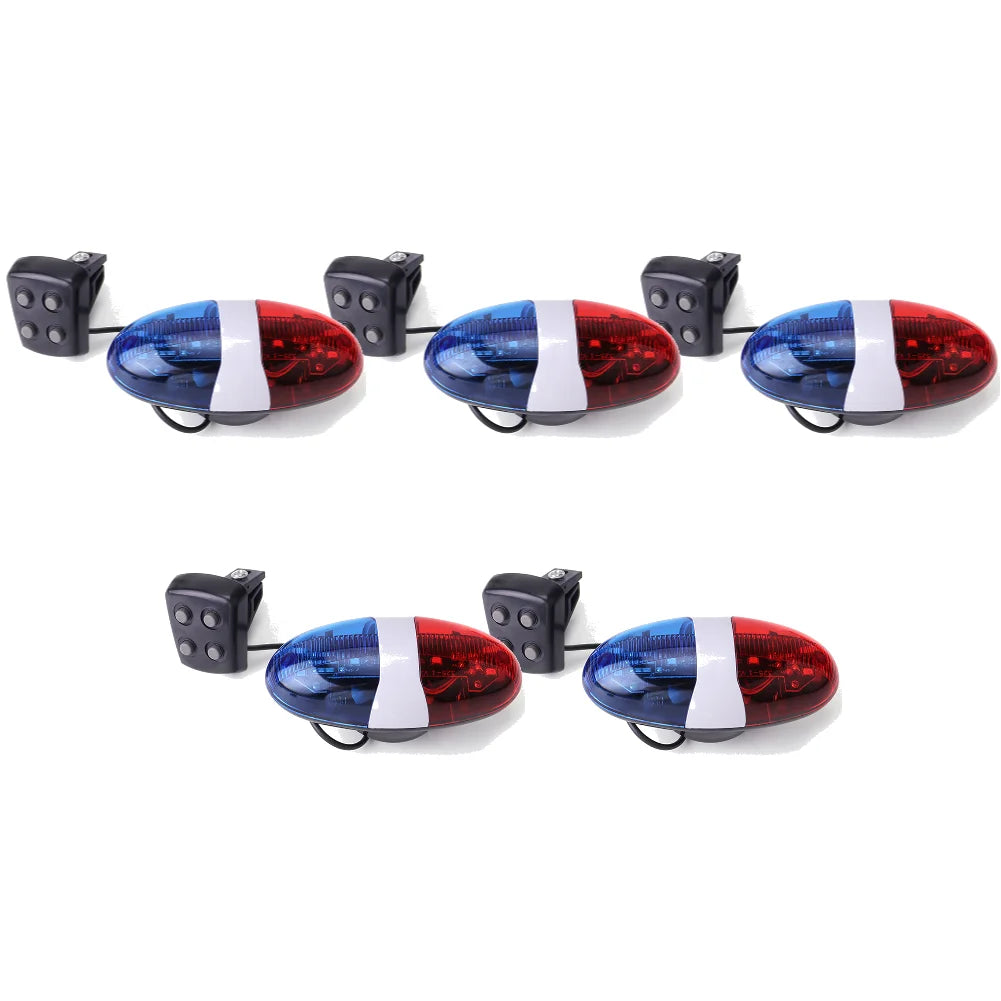 Bicycle Police Siren 4 Sounds Melody Bicycle Power Horn Siren Bell 6-LED Strobe Blue and Red Bicycle Safety Light for Kids Bike