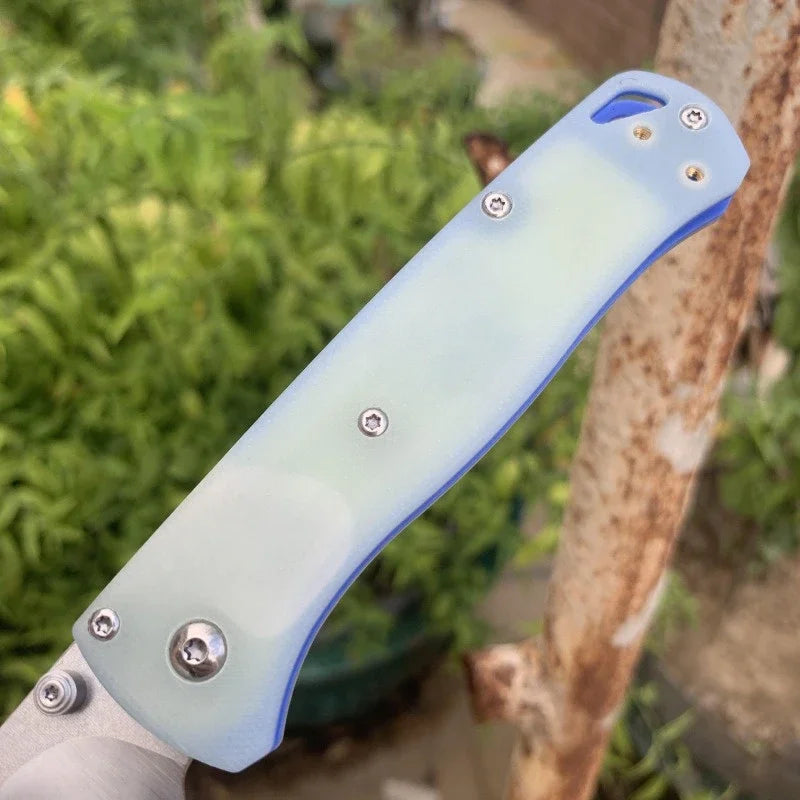 BM 535 Folding Pocket Knife Satin Plain Blade G10 Blue Handle Camping Hunting Self-defense Tactical Multitool Hand Knives