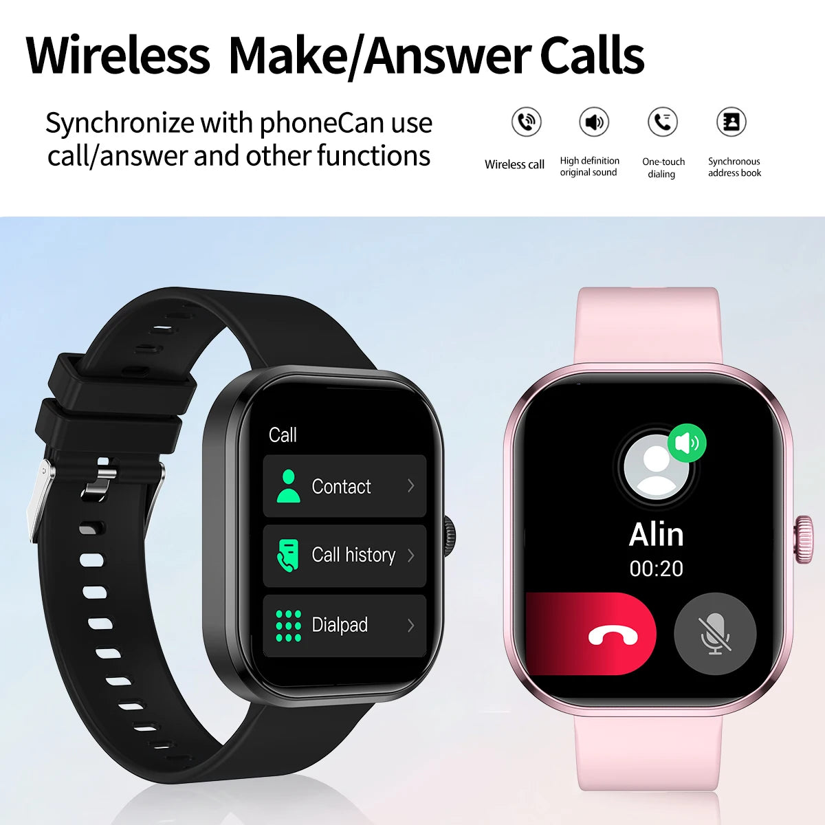 Smart watch with full touch screen, Bluetooth calling, message alerts and more, compatible with iPhone/android mobile phones