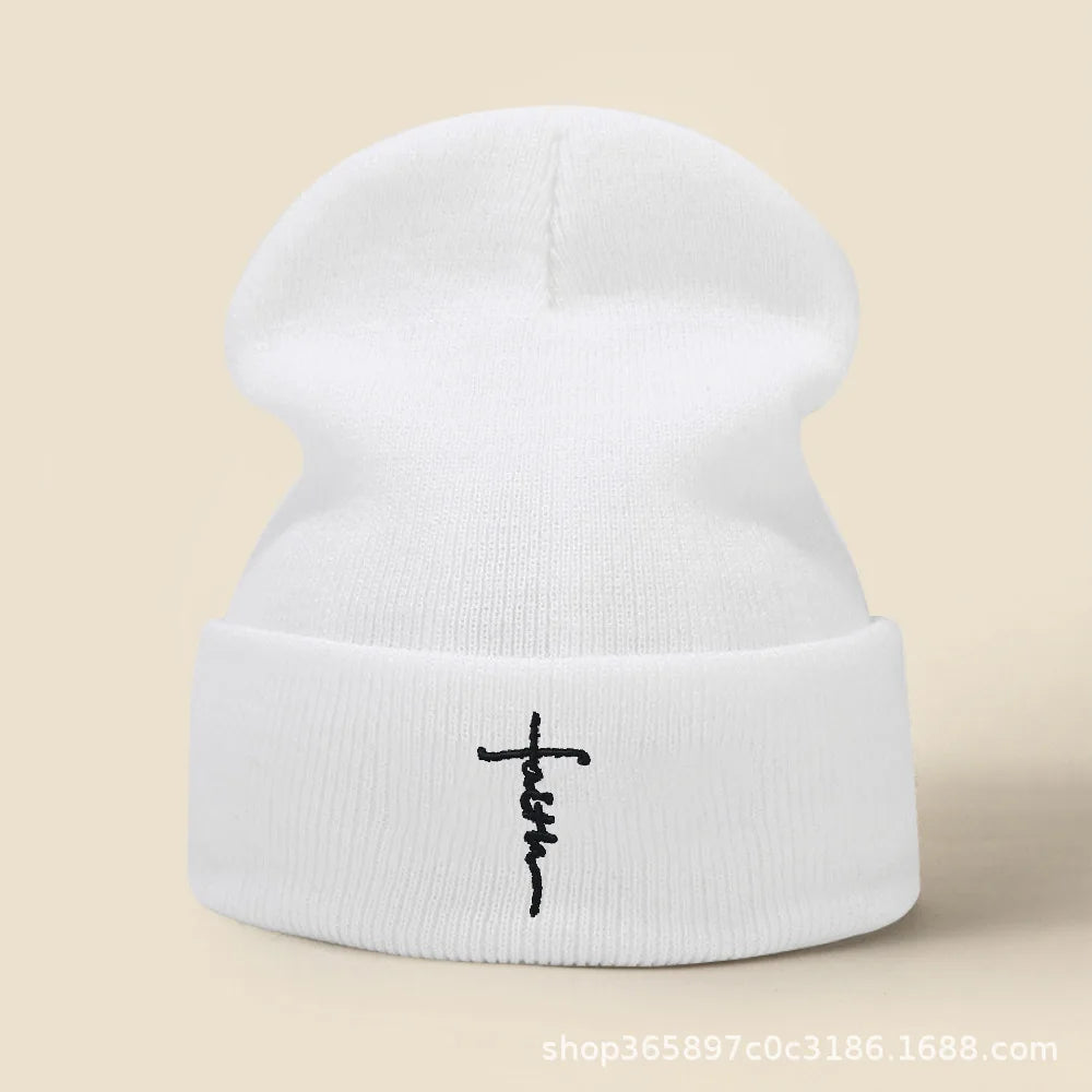 Autumn and Winter Cold Hat Cross Embroidered Knitted Hat for Men and Women Fashionable Hip-hop Pile Hat Amazon Wool Warm Hat