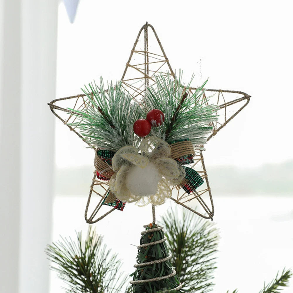 Christmas Tree Top Hat Alloy Hollow Out Star Christmas Tree Topper Pineapple Bow Decoration Tree Top