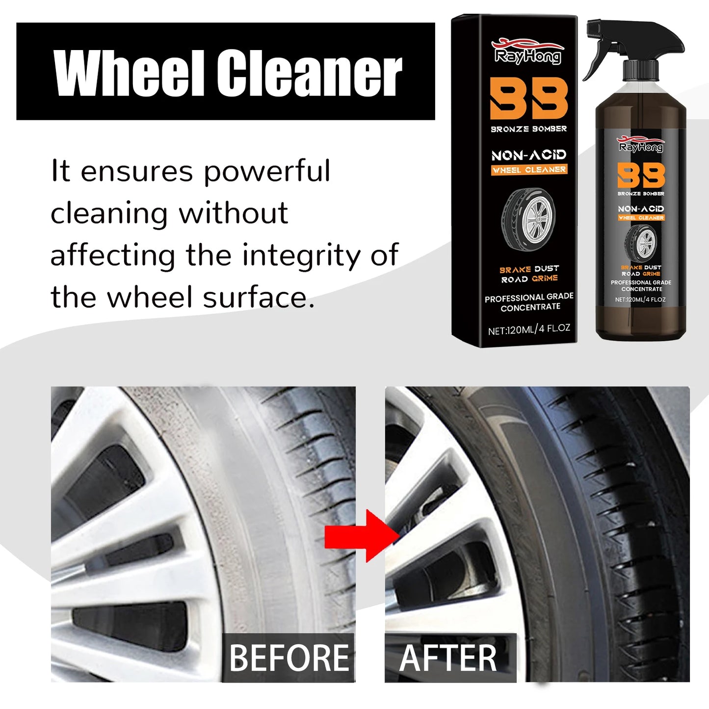 120ml Car Iron Remover Wheel Cleaner Wheel Hub Rust Removal Metal Disc Iron Powder Cleaner Chemical Reaction Car Detailing