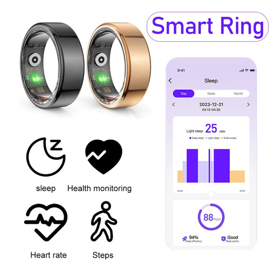 R02 Smart Ring Fitness Tracker Ring IP68 & 5ATM Waterproof Sleep Heart Rate Step Health Monitoring Blood Oxygen Tracker for IOS