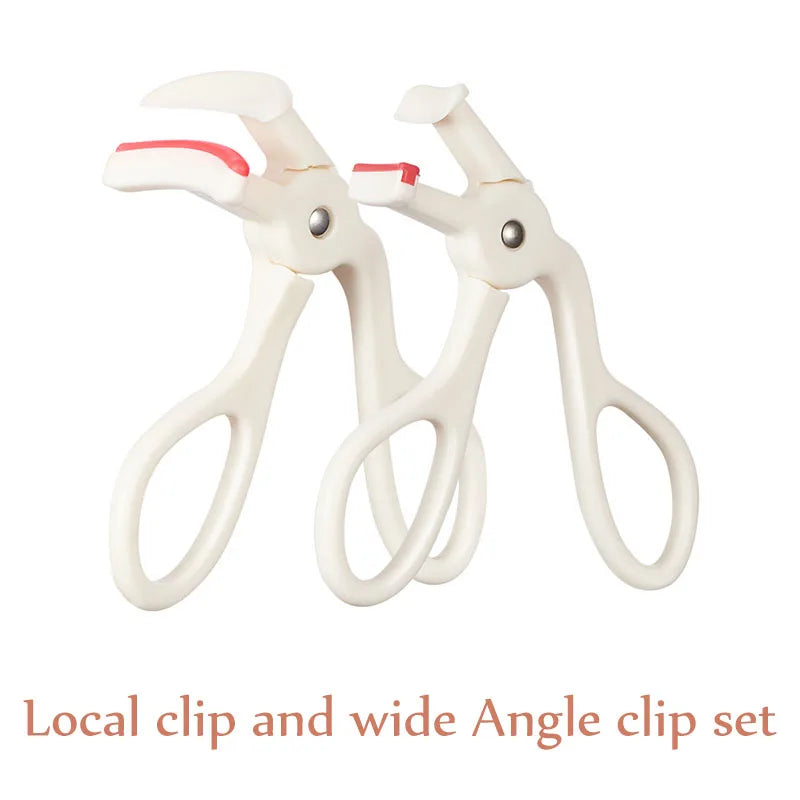 New Simple White Eyelash Curler Drops Hold Handle Wide Angle Local Eyelash Curler Lasting Shaping Flexible Tape Fit Eye Shape