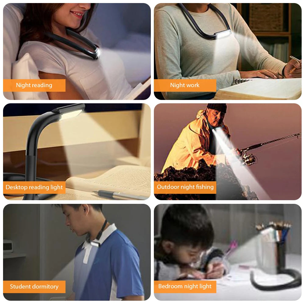 LED Hanging Neck Reading Light Lightweight Eye-Friendly Wide Lamp 3 Light Colors Versatile for Running Walking Camping Studying