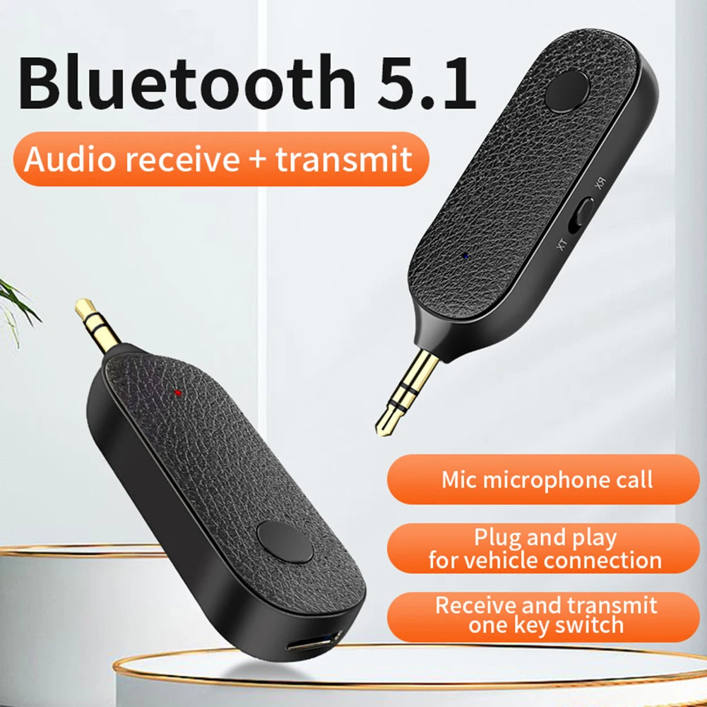 Bluetooth-Compatible 5.1 Receiver Audio Adapter 3.5mm Aux Wireless Transmitter Car Handsfree Microphone Headphone Adapter Black