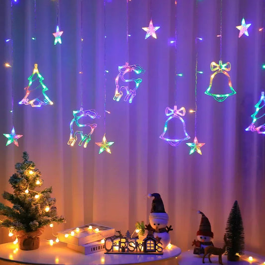 LED Christmas Holiday Stars&Moon Garland String Lights Fairy Room Curtain Lighting Home New Year Party Wedding Room Decoration