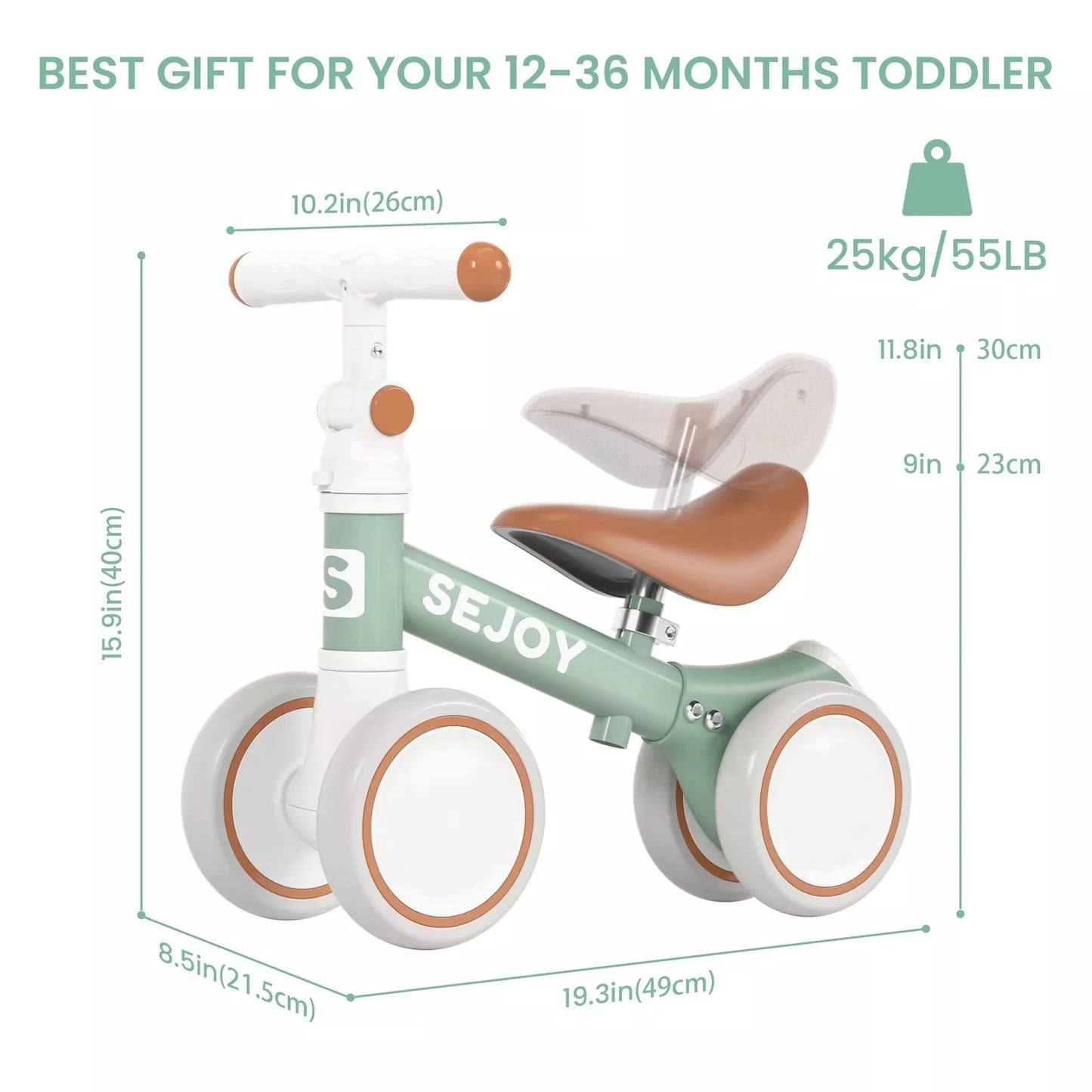 SEJOY Baby Balance Bike 4 Wheels Toddler Walker Bicycle Toys Birthday Gifts For Girl Boy 3 Colors 1-3 Years Old Kids