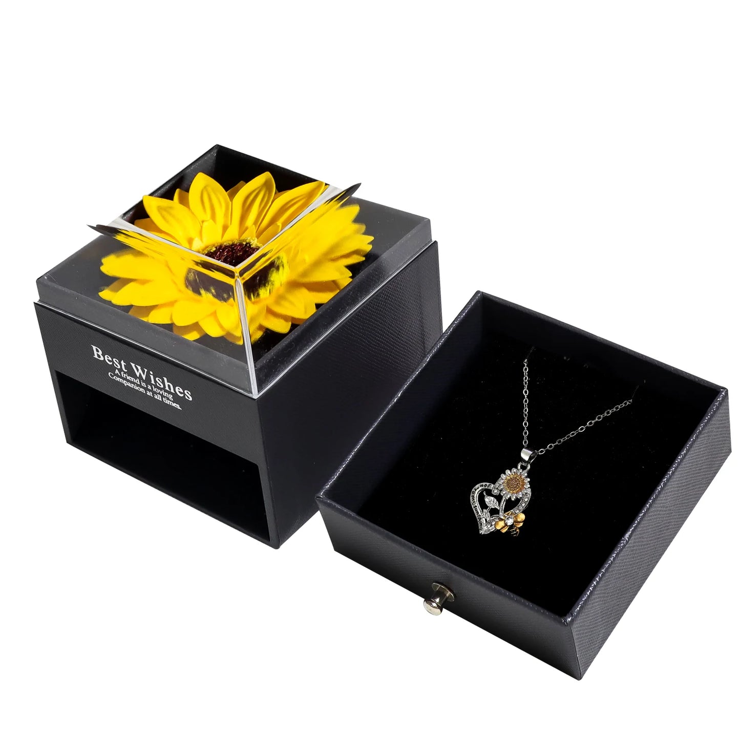 Artificial Sunflower Gift Box Necklace Set Flower Jewelry Box Valentine's Day Christmas Anniversary Gifts for Women Girlfriend