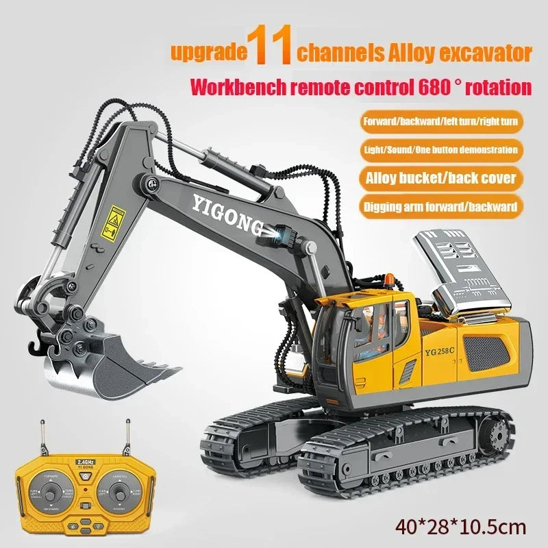 11 Channel RC Control Truck 1:20 Excavator Large Engineering  Toy Kids Simulation  Alloy Remote Control Excavator Toy Gift