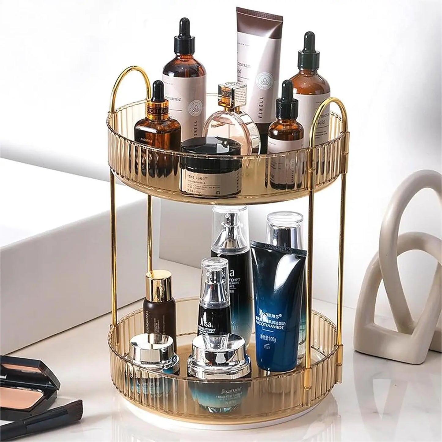 Rotating Makeup Organizer for Vanity, High-Capacity Skincare Storage Perfume Cosmetic Dresser Organizer Countertop 360 Spinning