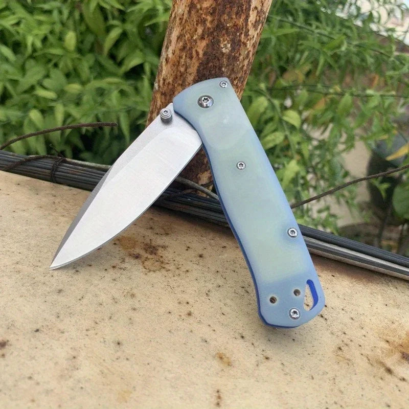 BM 535 Folding Pocket Knife Satin Plain Blade G10 Blue Handle Camping Hunting Self-defense Tactical Multitool Hand Knives