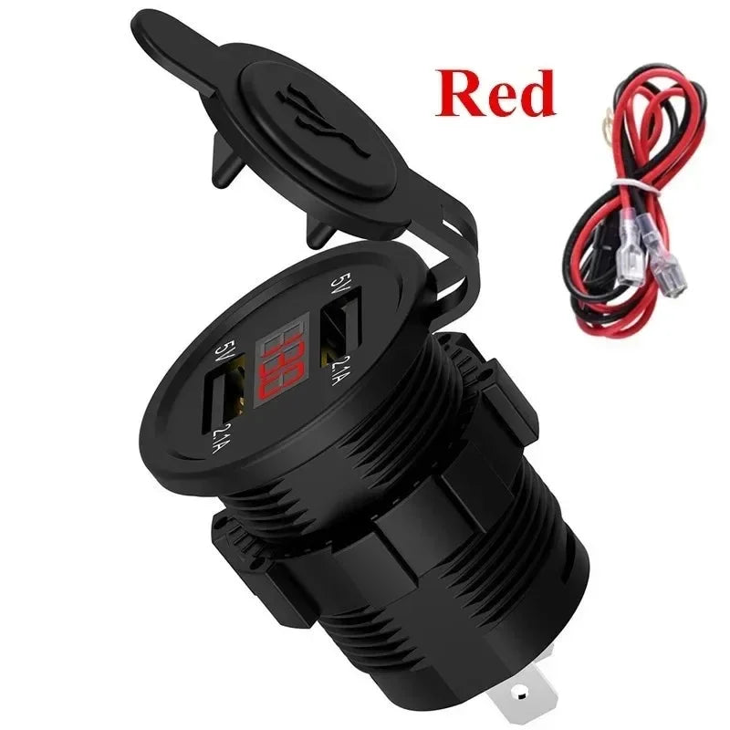 STONEGO Motorcycle USB Charger Power Adapter 2 Port Car Cigarette Lighter Socket Splitter with LED Light Cover