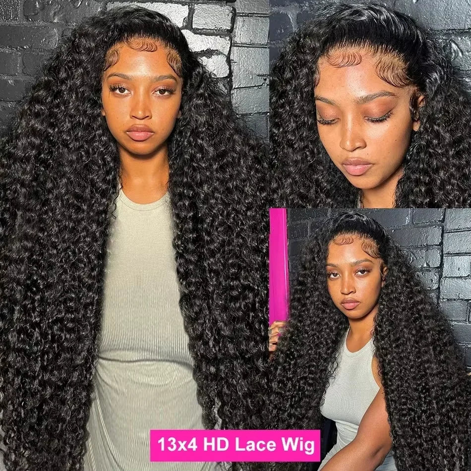 13x4 Curly Human Hair Transparent Lace Front Wigs 13x6 HD Lace Frontal Wig Human Hair For Women 30 inch Deep Wave Frontal Wig