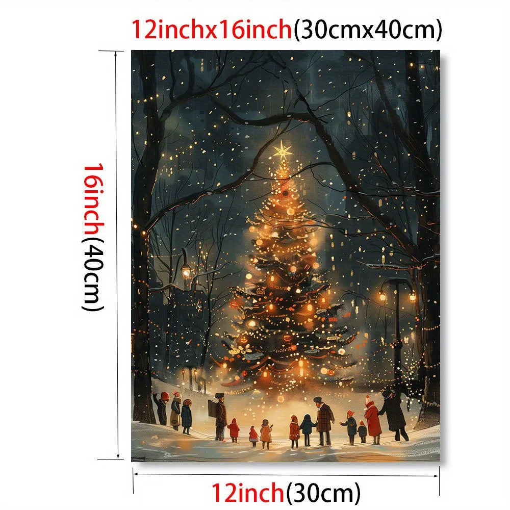 1PC New York Christmas Tree Canvas Painting 12x16 inches Modern Living Room and Bedroom Wall Decoration Framed Home Decoration