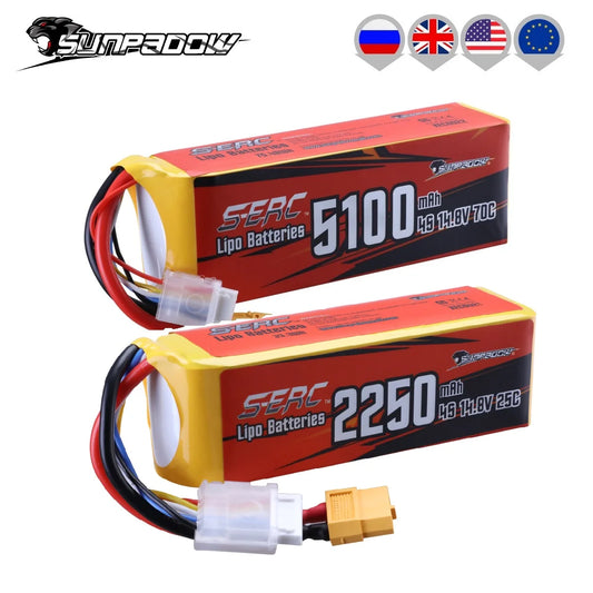 SUNPADOW 4S Lipo Battery for 2250mAh 5100mAh 14.8V 70C with XT90 Connector RC Airplane Aircraft Quadcopter Drone FPV Helicopter