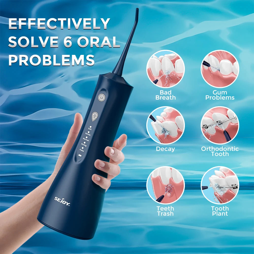 Sejoy Water Flossers for Teeth 300ML Oral Irrigator Portable Rechargeable Dental 5 Modes Water Tank Waterproof Teeth Cleaner