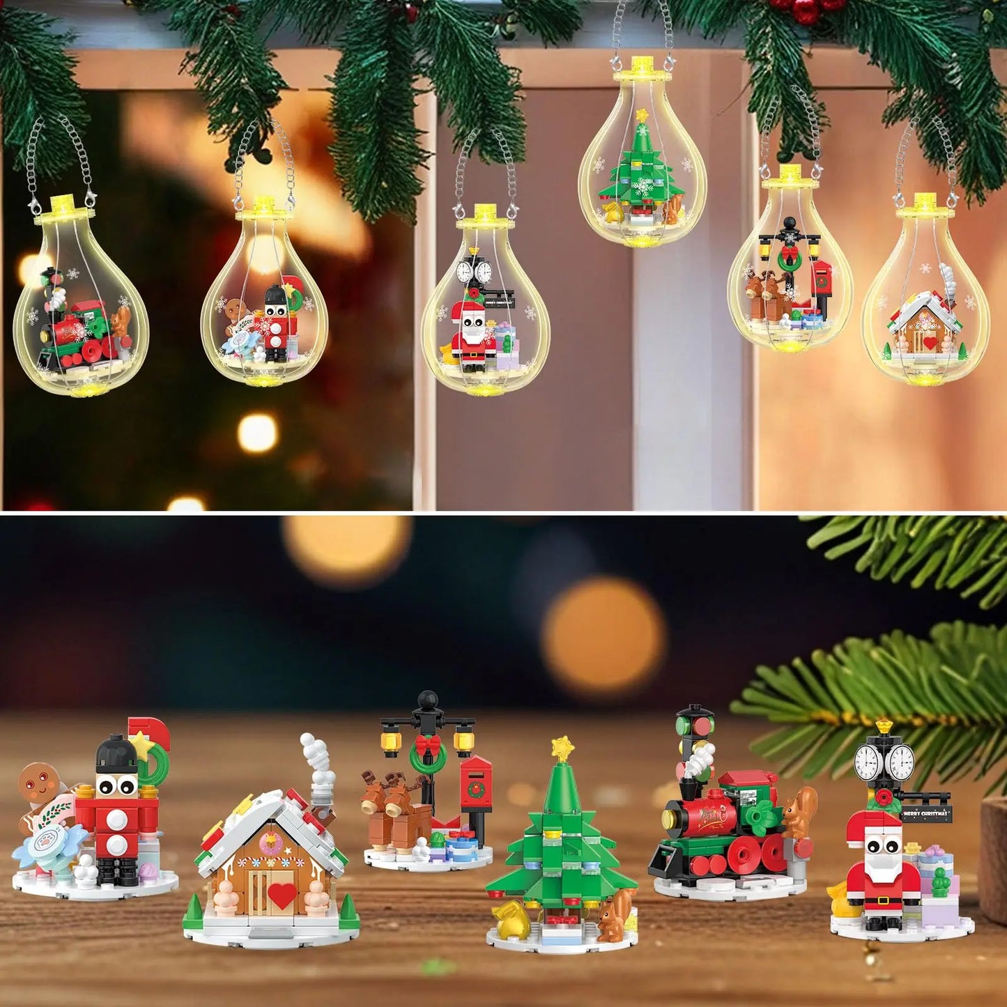 HOGOKIDS Christmas Building Sets with Led-6 Pack Xmas Tree  Gingerbread House Nutcracker Elk Toys Decor Gifts for Adult Kids6+