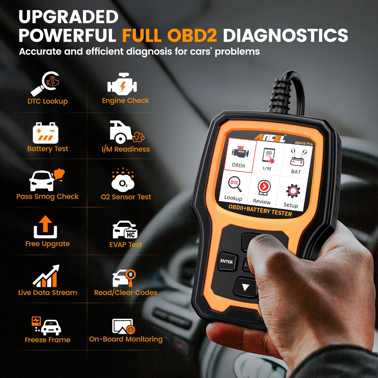 ANCEL AD410 PRO Code Reader Battery Test Check Engine With Full OBD2 Function Car Diagnostic Tools OBD2 Scanner