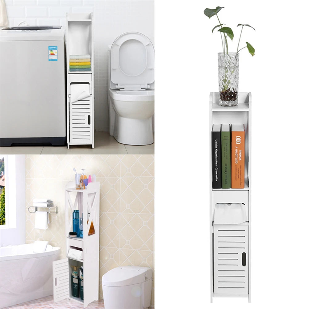 Bathroom Cabinet Bathroom Cupboard 80x15.5x15CM Bathroom Toilet Furniture Cabinet White Wood Cupboard Shelf Tissue Storage Rack