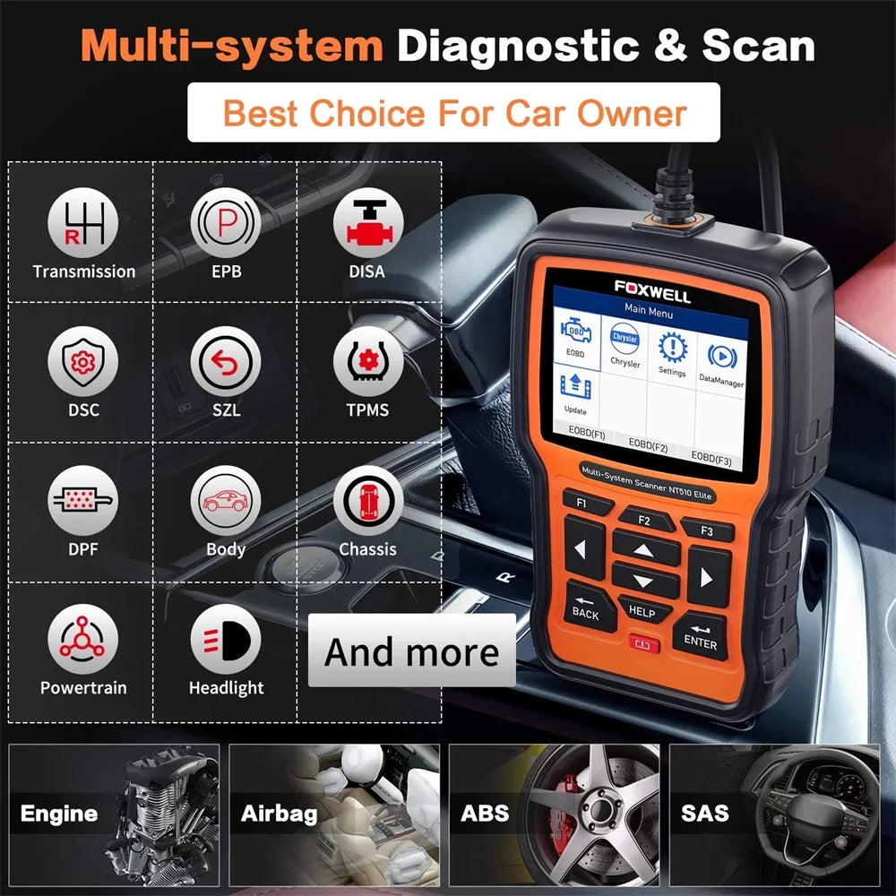 FOXWELL NT510 Elite OBD2 Scanner All System SAS DPF BRT Bi-Directional Test Auto Car Diagnostic Tool Free Update