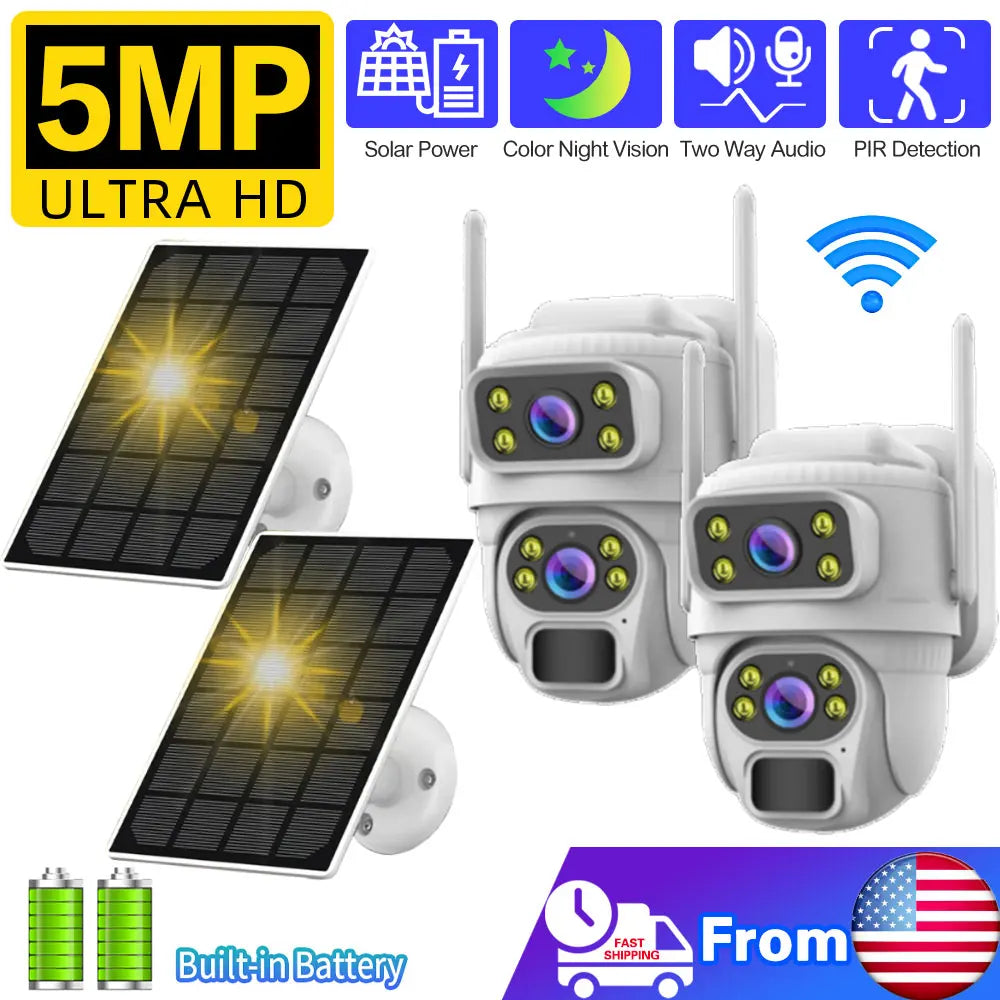 8MP 4K Solar Dual Screen Camera Wireless IP Outdoor HD Surveillance with Battery WiFi & Waterproof Features for Home Security