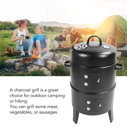 BBQ Smoker Vertical Charcoal Smoker 3 in 1 3 Layer Grill Barbecue Smoker BBQ Grill with Thermometer for Cooking Charcoal Smoker