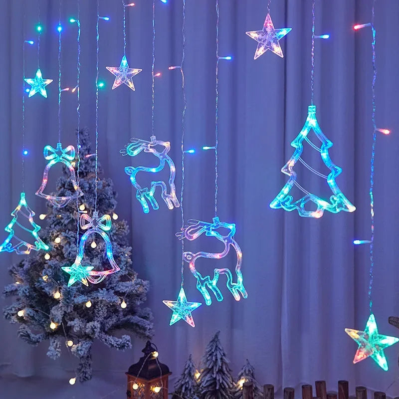 LED Christmas Holiday Stars&Moon Garland String Lights Fairy Room Curtain Lighting Home New Year Party Wedding Room Decoration