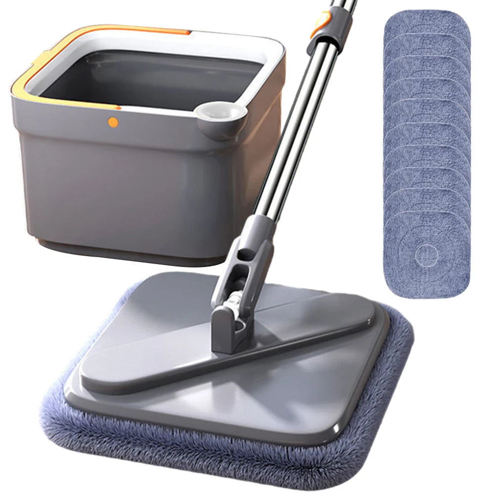 Spin Mop With Bucket Hand-Free Lazy Squeeze Mop Automatic Magic Floor Mop Self-Cleaning Nano Microfiber Cloth Square Mop