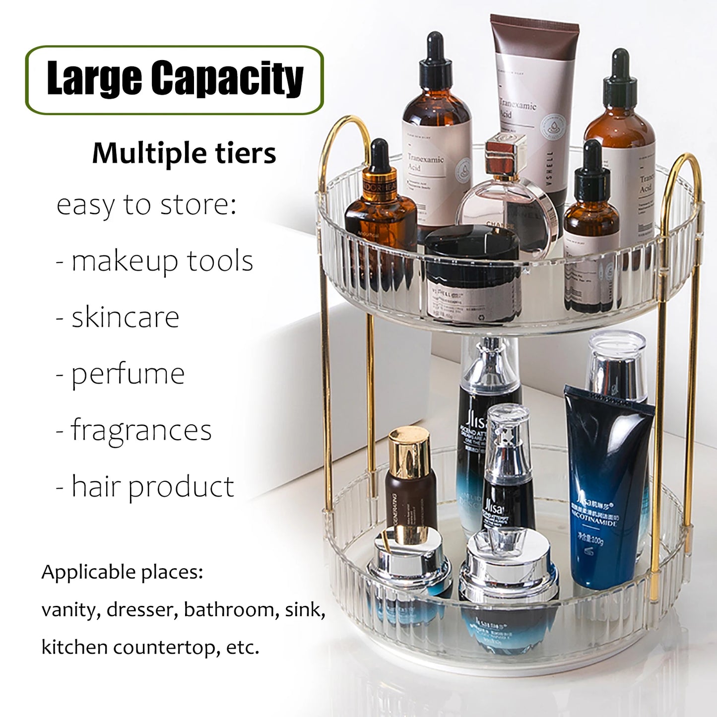 Rotating Makeup Organizer for Vanity, High-Capacity Skincare Storage Perfume Cosmetic Dresser Organizer Countertop 360 Spinning