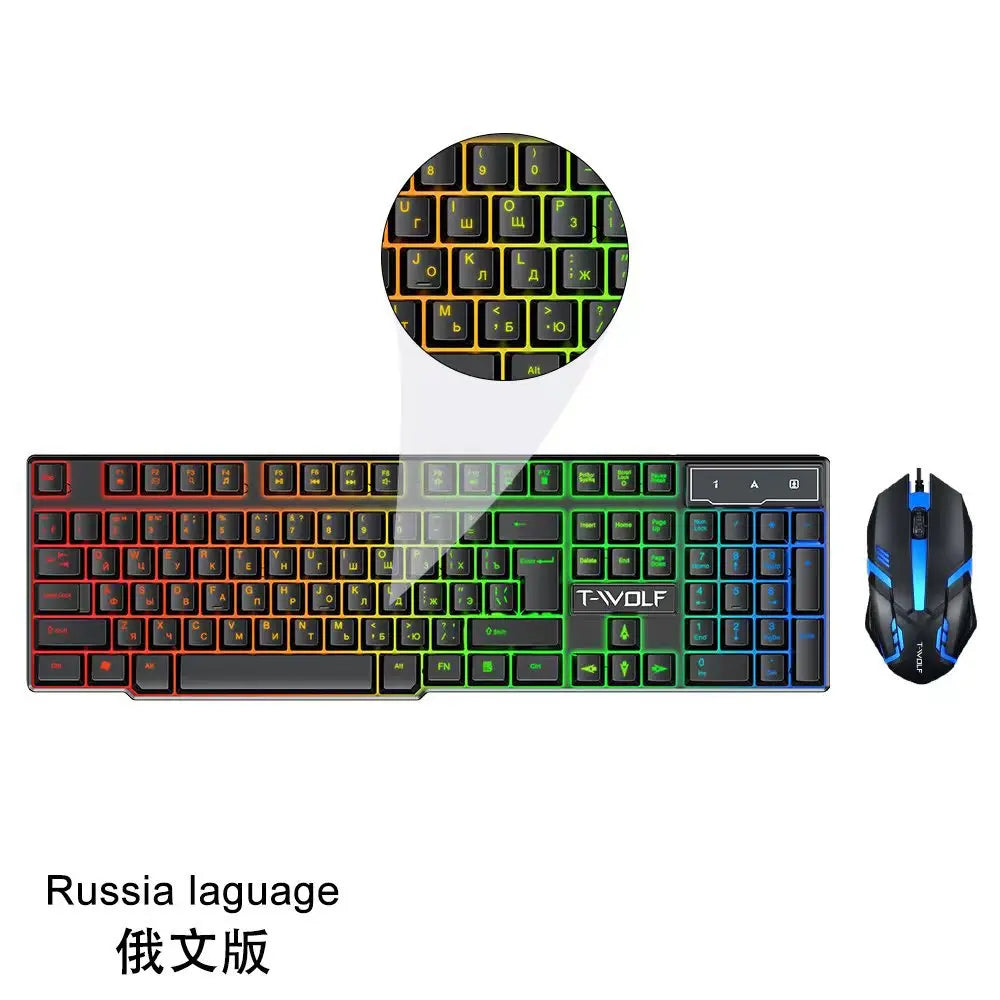 NEW T-WOLF New Keyboard Mouse Kit TF200 Office USB Wired Luminous Keyboard and Mouse Set for Home Office English Keyboards