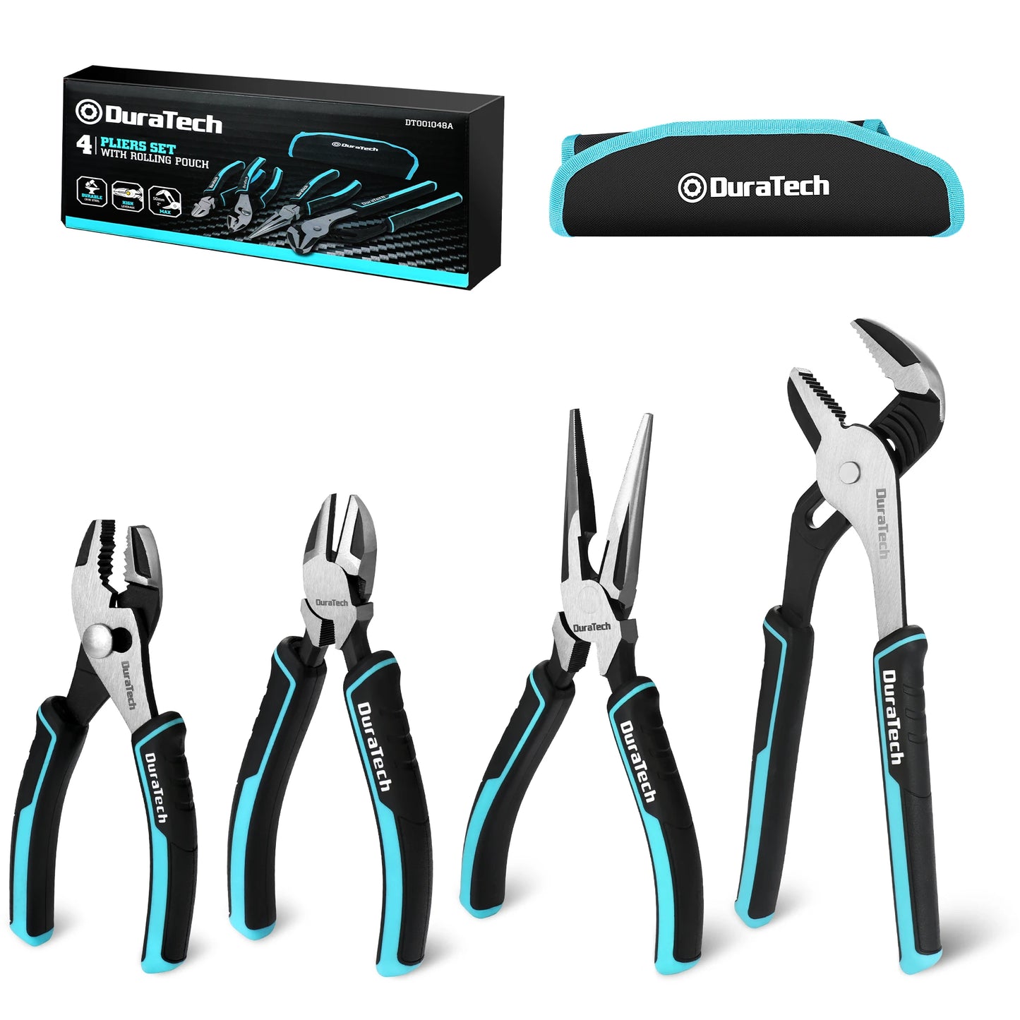 DURATECH 4-Piece Pliers Set with Rolling Pouch Premium Cr-Ni Construction for Basic Repair