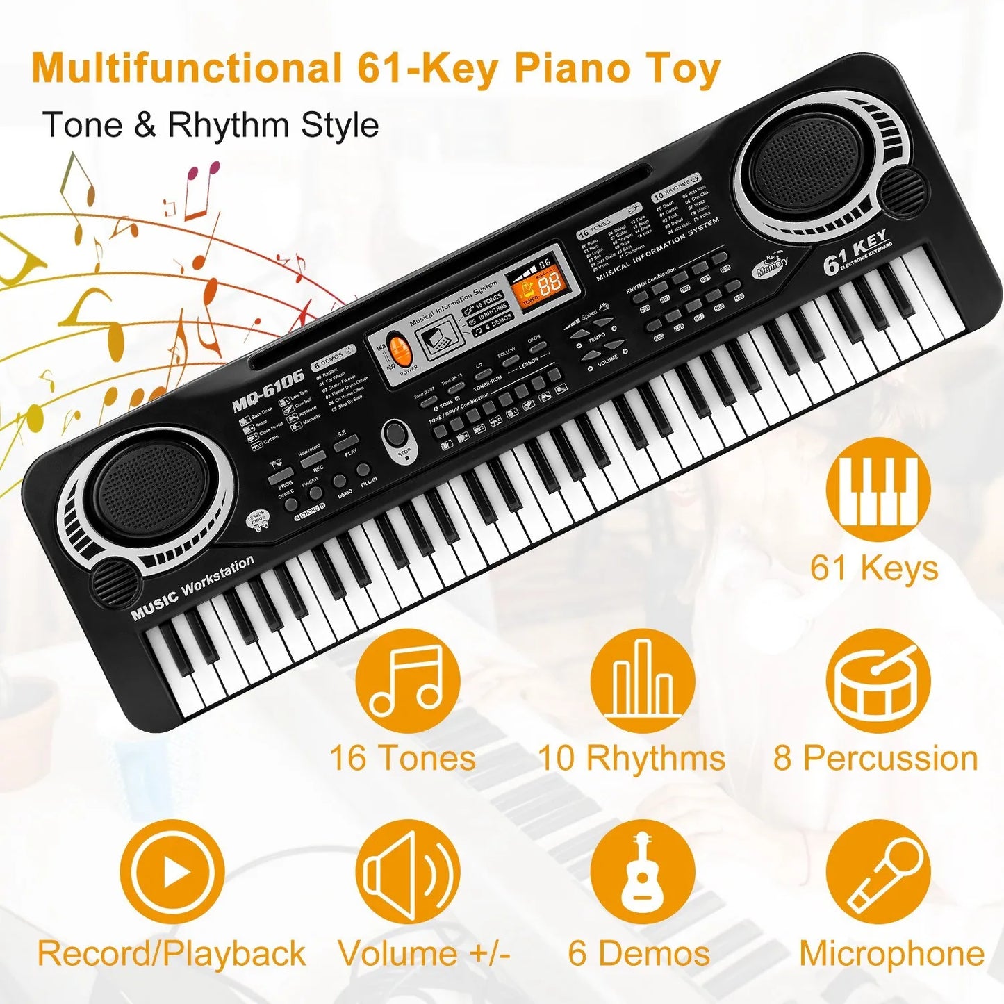 61 Keys Digital Music Electronic Keyboard Electric Piano Musical Instrument Kids Learning Keyboard