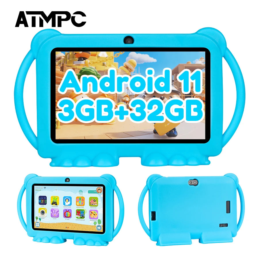 ATMPC Kids Tablet Android 11 7 inch Tablet 3GB RAM+32GB ROM with 2.4G WIFI , Eye Protection Screen Children's learning tablet