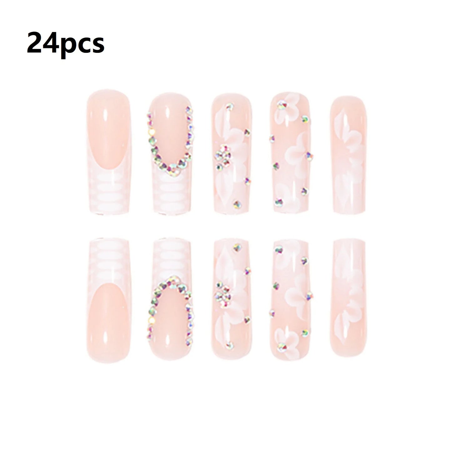 24pcs Detachable White Flower Patterns Fake Nails Polish-free Durable Use Nail Manicure Set attract attention fashion