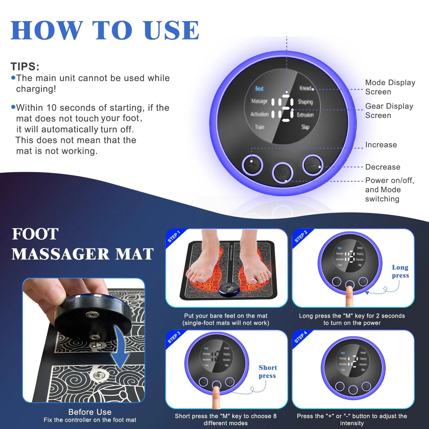 Foot Massager Mat, Foot Massager Pad, Portable Foot Massager Mat, Remote Control Foot Massager Stimulator