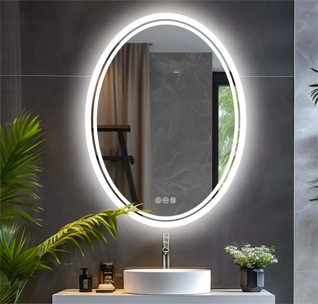 28/32 Inch Ultra Bright Oval LED Bathroom Mirror Anti-Fog Dimmable Backlit Lighted Vanity Mirror 3 Touch Sensor Switch