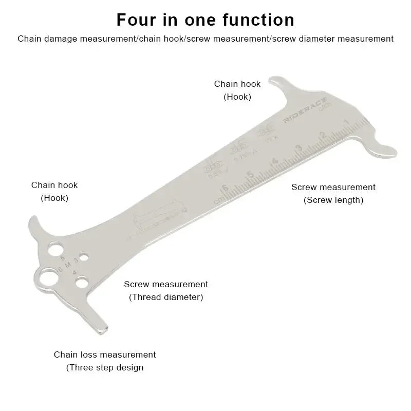 Bicycle Chain Wear Indicator Ruler Repair Tool Stainless Steel Mountain Road Bike Chain Gauge Measurement Checker Screw Diameter