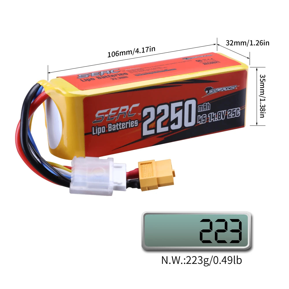 SUNPADOW 4S Lipo Battery for 2250mAh 5100mAh 14.8V 70C with XT90 Connector RC Airplane Aircraft Quadcopter Drone FPV Helicopter